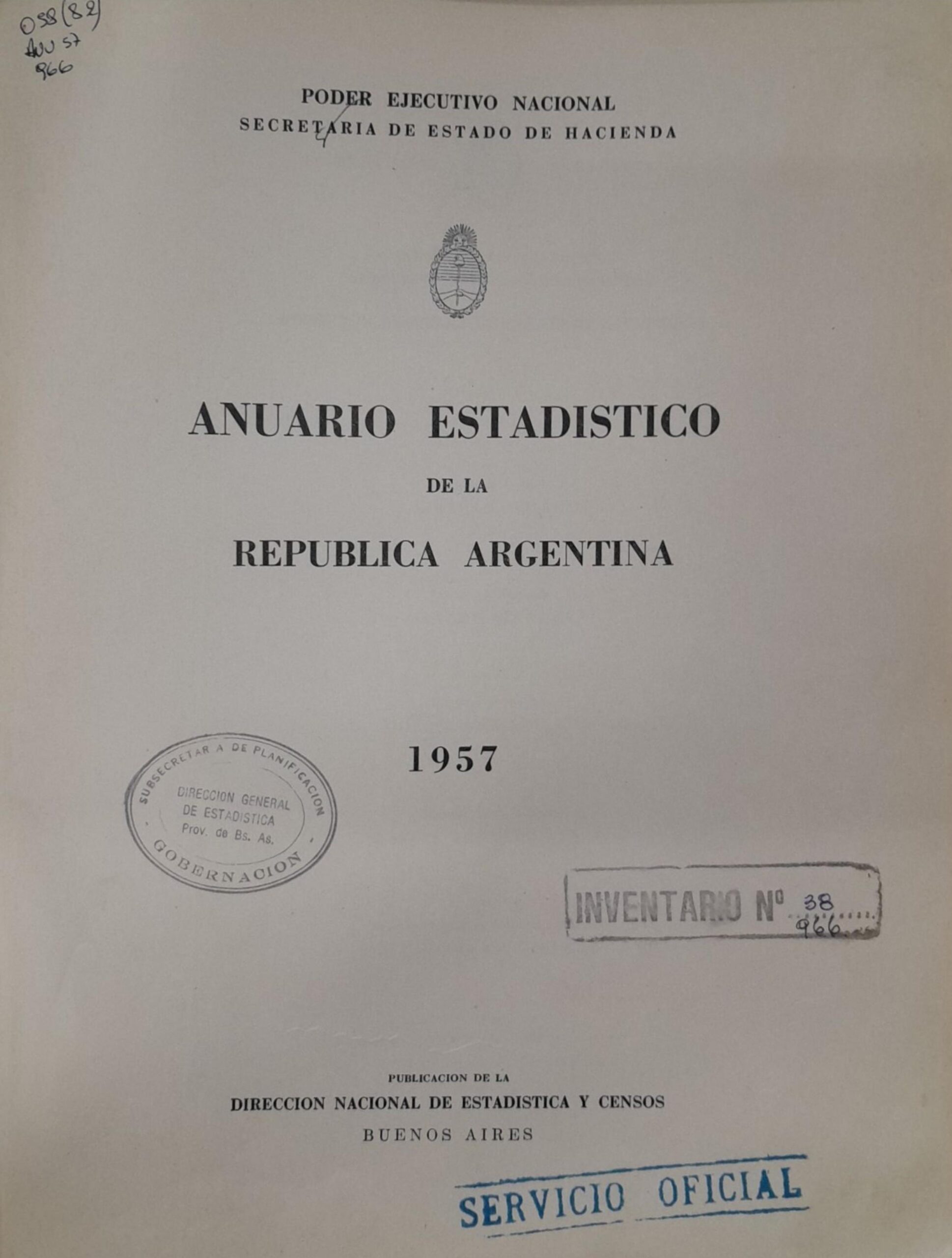 Anuario Estadístico de la República Argentina. Año 1957