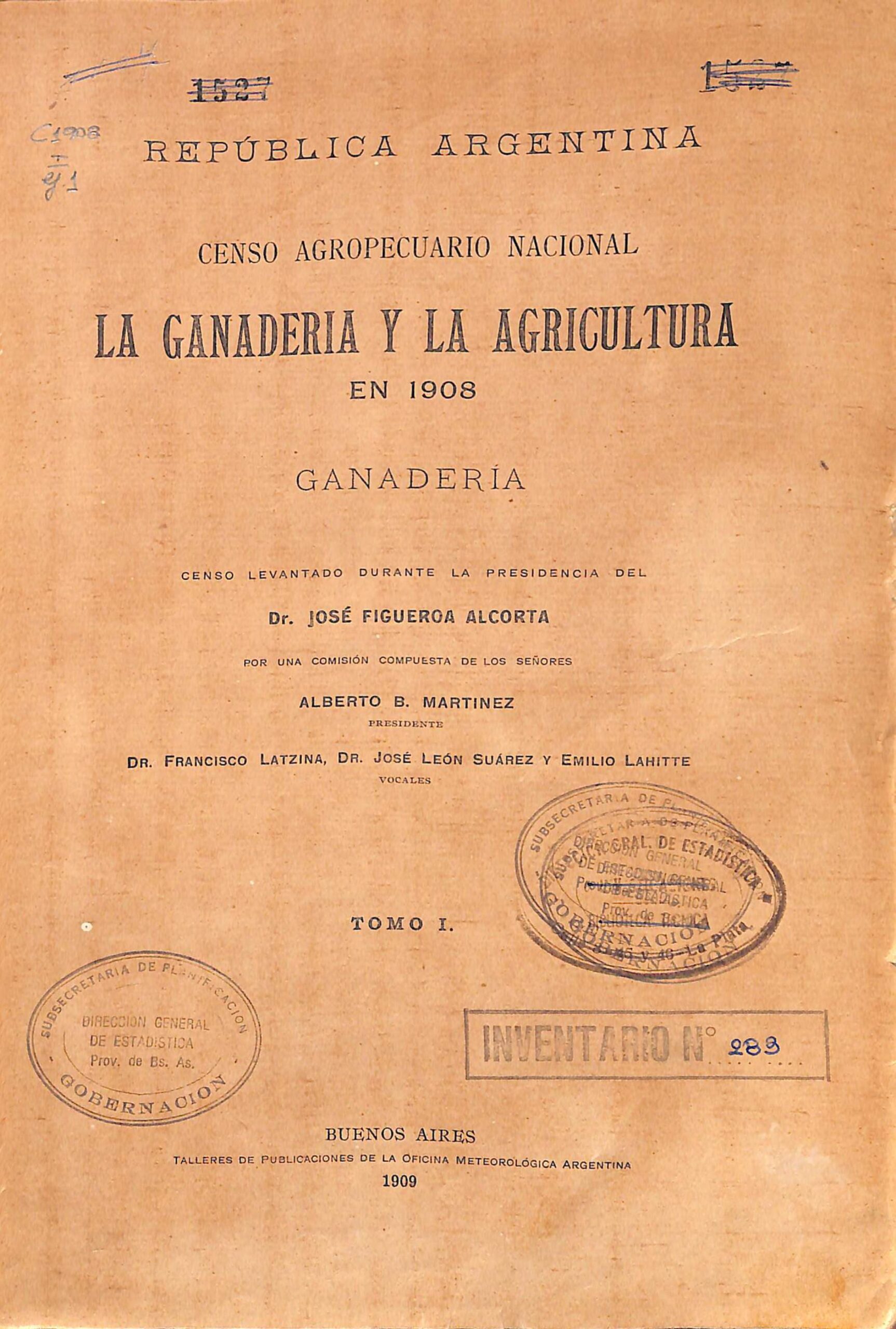 Censo Nacional 1908 Ganadero I