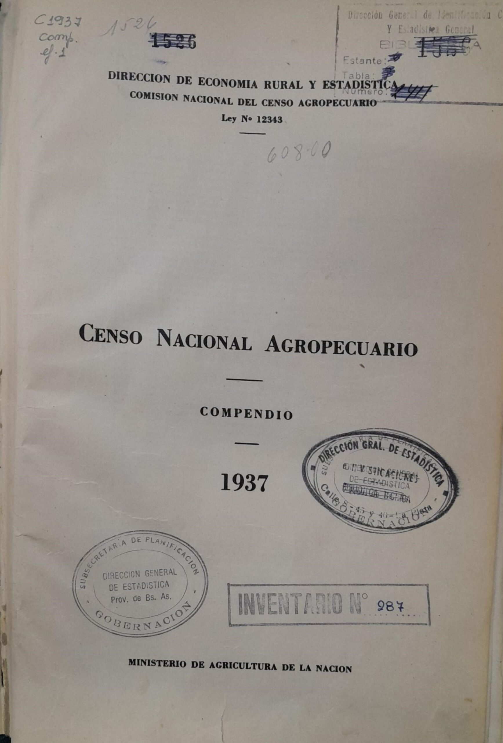 Censo Nacional 1937 Agropecuario Compendio