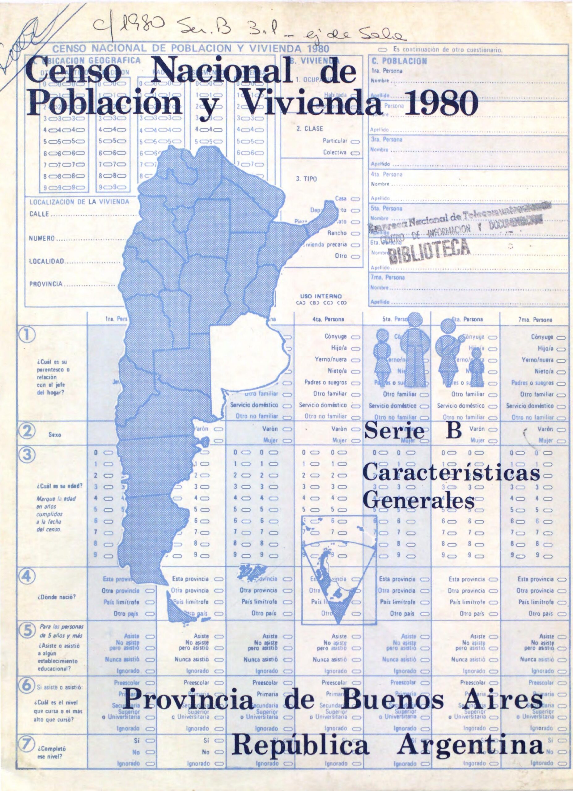 Censo Nacional de Población y Vivienda 1980 Serie B. Características Generales
