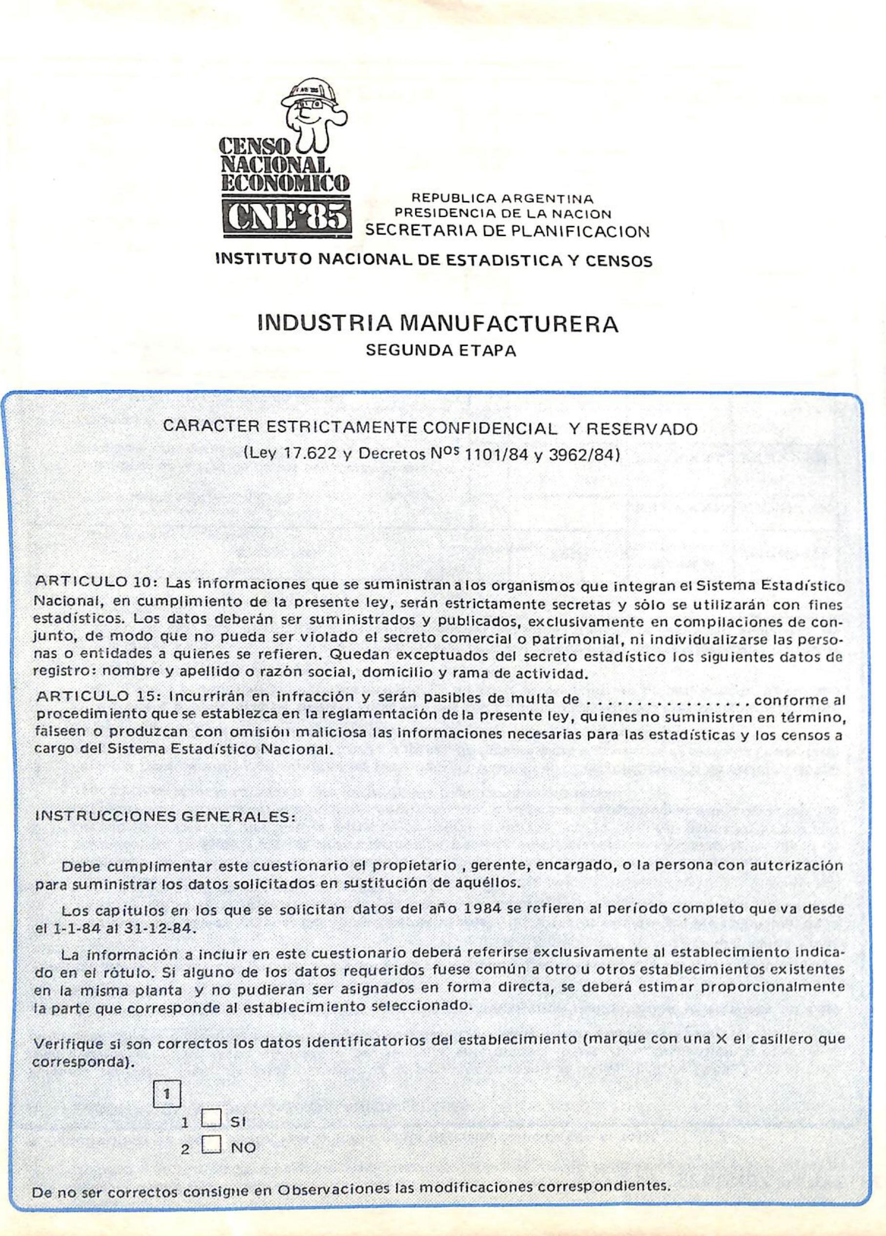 Censo Nacional 1985 Económico Formularios II