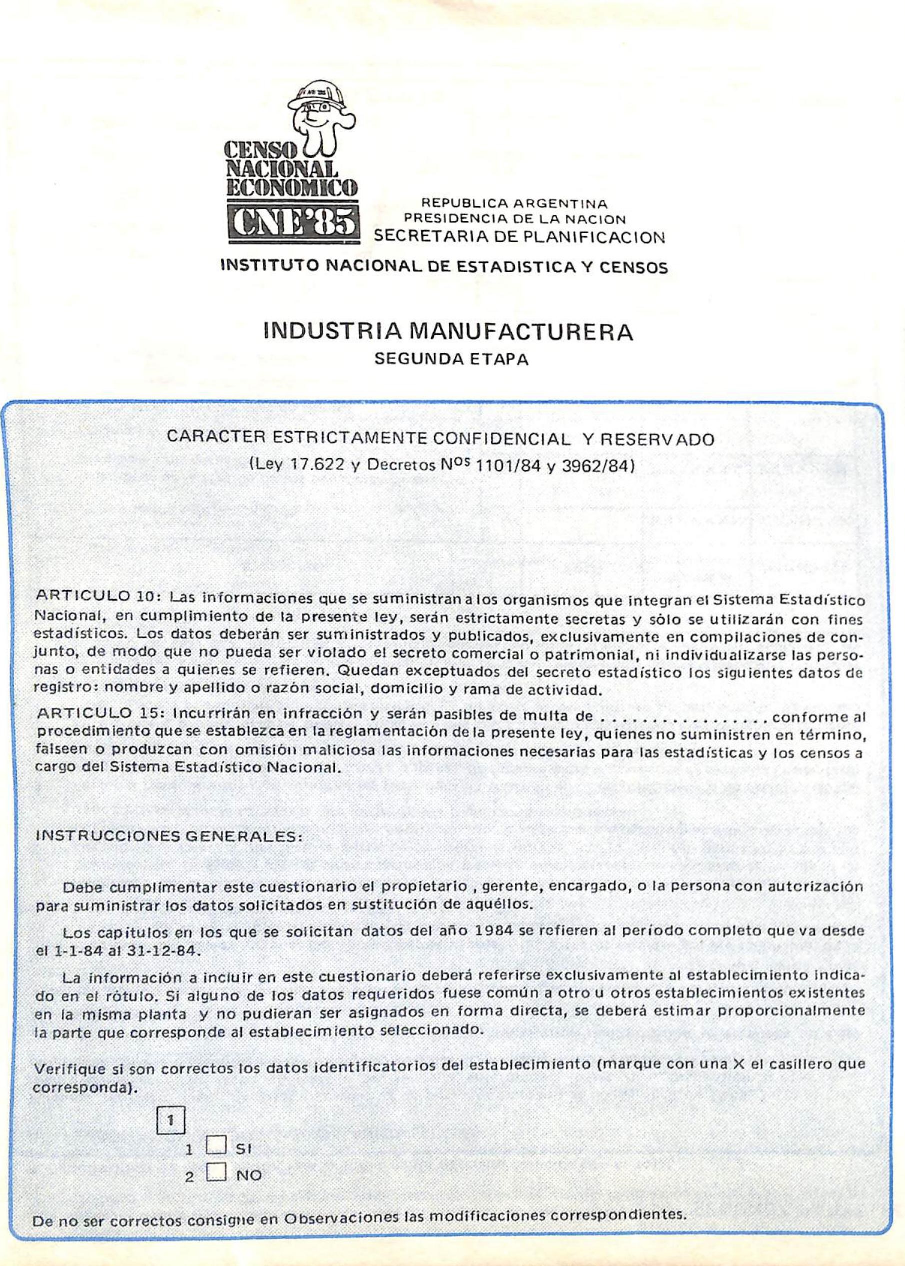 Censo Nacional 1985 Formularios