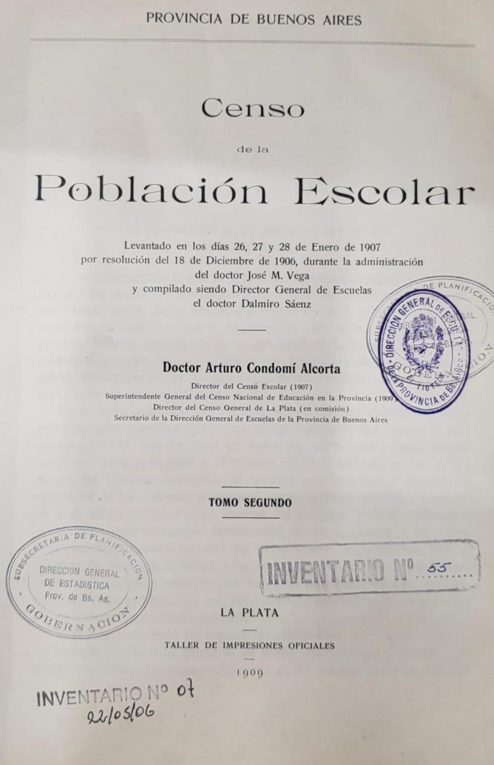 Censo de la Población Escolar. Tomo II. 1907. Educación